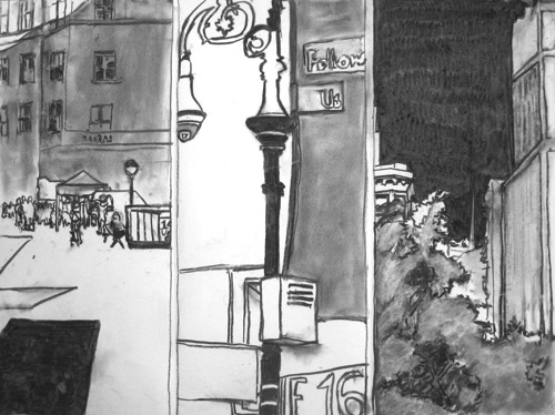 Union Square Night;
Willow Charcoal/Paper, 2014;
18 x 24 in. Union Square Night;
Willow Charcoal/Paper, 2014;
18 x 24 in.